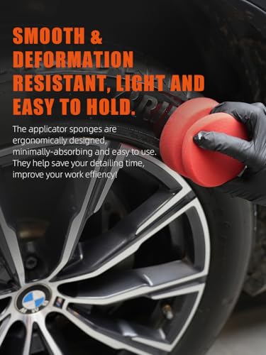 SPTA Tire Shine Applicator, 6Pcs Foam Applicator Pads, Round Shape Side Pressing Hand Polishing Sponge Pads Kit Tire Shine Applicator Pad Tire Dressing Applicator Pad for Applying Tire Shine - color: 6pcs Foam Applicator Pads