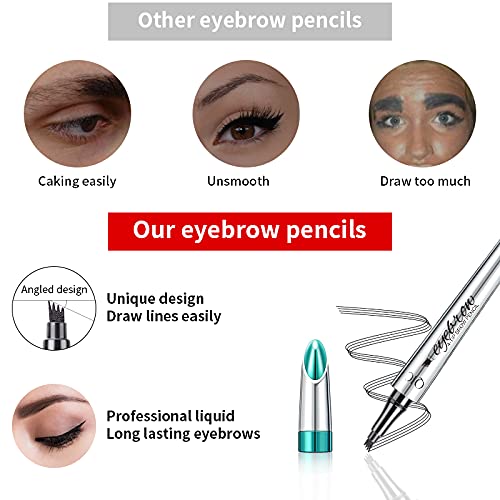 QIC Microblading Eyebrow Pen, 4 Tip Waterproof Brow Pencil for Hair Strokes - color: Dark Brown with Brush