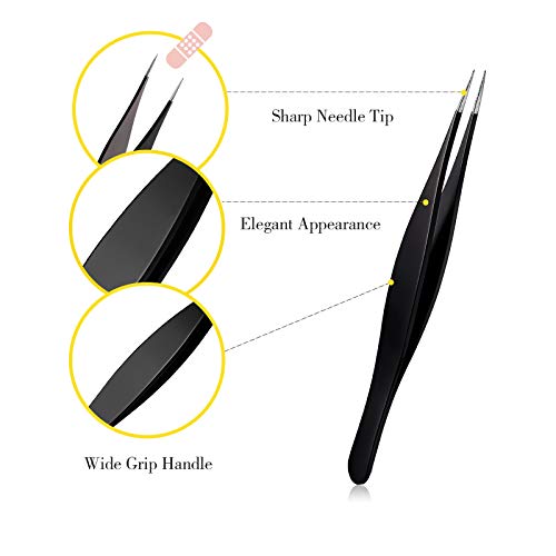 Honoson 6 Pieces Tweezers for Ingrown Hair Remover Pointed, Black - color: Black
