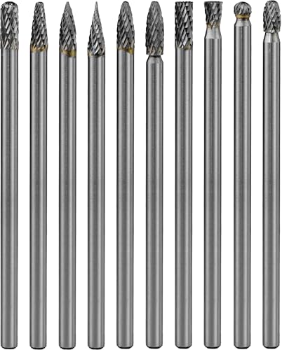 Carbide Burr Set Long Shank (10Pcs, 1/4) - size: 1/4 in, style: 10Pcs