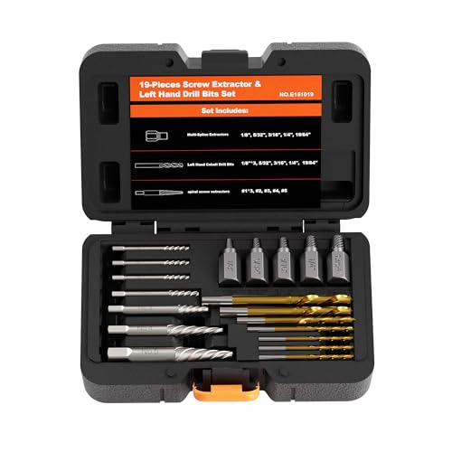 19 Pcs Bolt & Screw Extractor Set, HSS-424 Spiral Extractor, CR-MO - size: 19PCS
