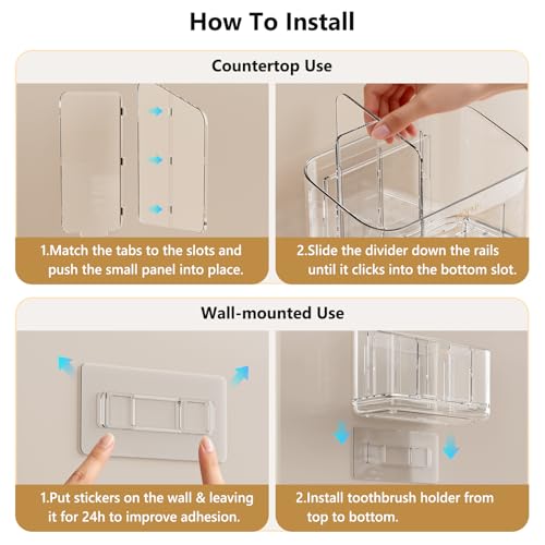 MOPMS Toothbrush Holders for Bathrooms with 5 Slots Adjustable Dividers - color: Clear