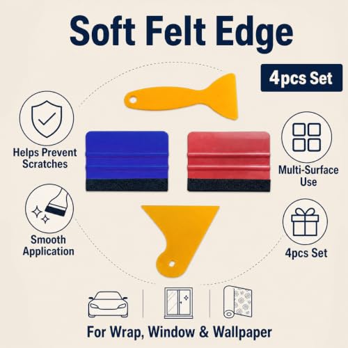 4pcs 4Inch Felt Edge Squeegee for Vinyl Wrap & Tint