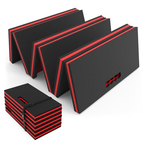 Thick Mechanic Mat Foldable EVA Kneeling Pad with Magnetic Tool Slot - color: Black & Red, size: 15.8"W
