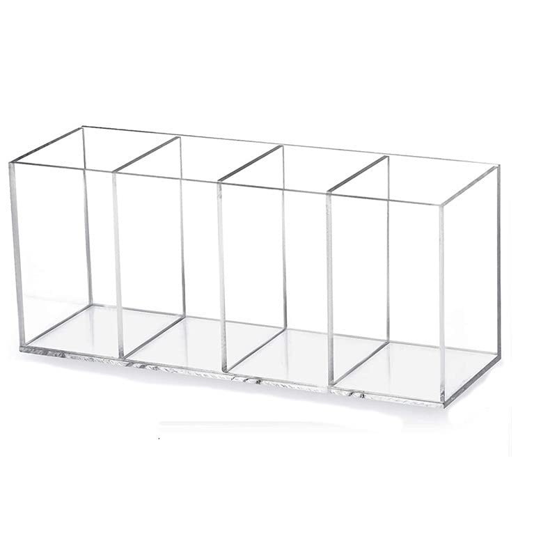 HSYMQ Acrylic Pen Holder 4 Compartments Clear Pencil Holder Organizer Makeup Brush Holder