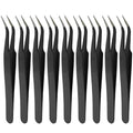 Murtenze 9 Pack Precision Tweezers, Stainless Steel Craft Curved Pointed Long Tweezer with Protective Cover for Eyelash Extensions, Jewelry Making, Rhinestones, Nail Art (Black) - color: Black