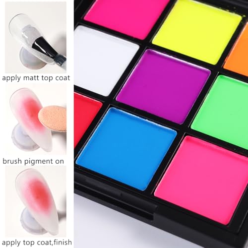 Fcozpjk Neon Nail Pigment Powder Palette, 9 Colors Solid Neon Nail Powder - color: Neon Colorful-2