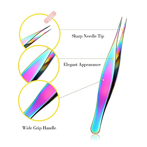 Honoson 6 Pieces Tweezers for Ingrown Hair Remover Pointed, Rainbow Color - color: Rainbow Color