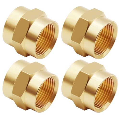 Uenede 1/2 Inch NPT Female Brass Hex Nipple Coupling, 4PCS - size: 1/2"NPT Female
