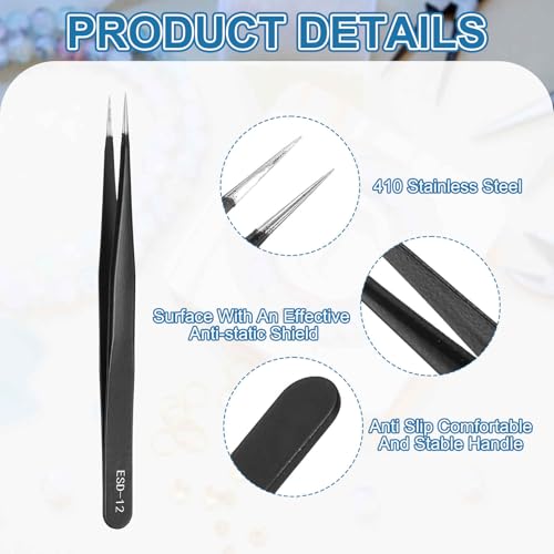 HARFINGTON 5.31" Long ESD-12 Anti-static Straight Pointed Tip Tweezers Edge - size: 5.31"（ESD-12)