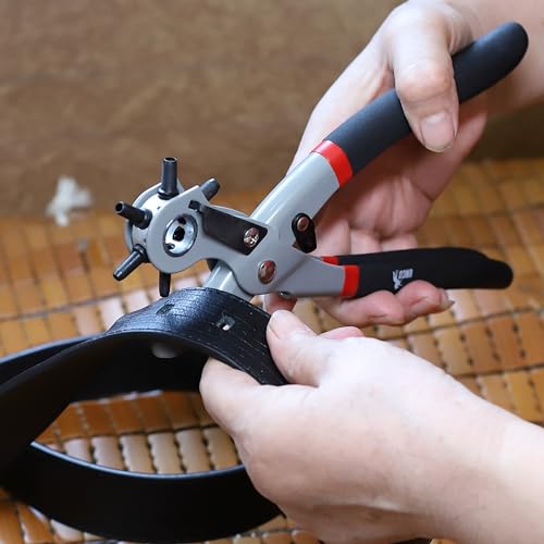 UNCO Leather Hole Punch Tool - Multi Size Punch for Belts & Leather - Belt Punch for Leatherwork - color: Cushioned
