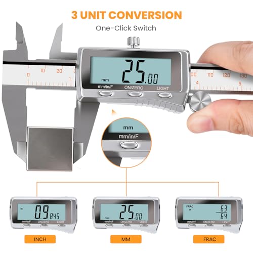 HARDELL Digital Caliper 12 Inch, Rechargeable All Metal W/Backlight Screen - size: 12 Inch