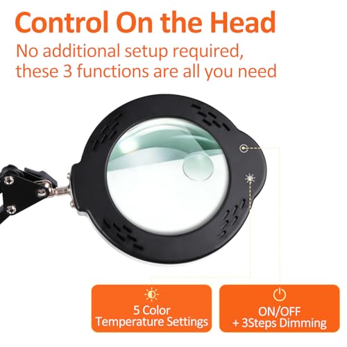 30X 10X Magnifying Glass with Light and Stand, Real Glass Lens Magnifying Lamp, Hands-Free LED Desk Magnifier with 5 Color Modes, 3 Brightness Levels for Crafts, Reading, Sewing, Electronics & Jewelry - color: Base & Clamp