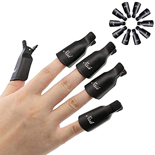 HiMo 10PC Plastic Acrylic Nail Art Soak Off Cap Clip UV Gel Polish Remover Wrap Tool (Black) - color: Black