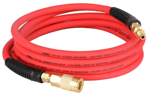 Keepro Hybrid Air Hose, Flexible 1/4 Inch ID By 10 Feet Long Lead-in Short Air Compressor Hose with Swivel Solid Brass 1/4" Industrial Quick Coupler and Plug, 300 PSI Maximum Pressure, Red - size: 10 FT