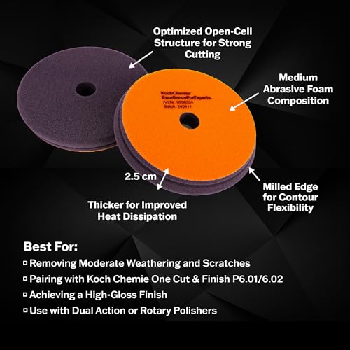 KOCHCHEMIE - One Cut Pad V2 - Medium Abrasive Pad for Removing Moderate Weathering & Scratches; Long-Lasting Compression Hardness; Contours Easily (126mm x 23mm) - size: 126mm