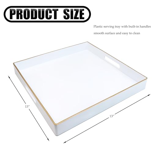 Spsyrine Decorative Tray, 13" Plastic Square Coffee Table Tray with Handles for Living Room, Ottoman, Bathroom Decor - color: Sl005r