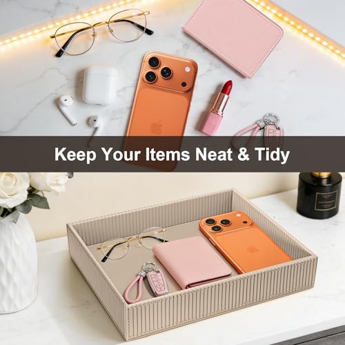 SITHON Valet Tray Desk Organizer PU Leather Catchall - color: Stripe Latte