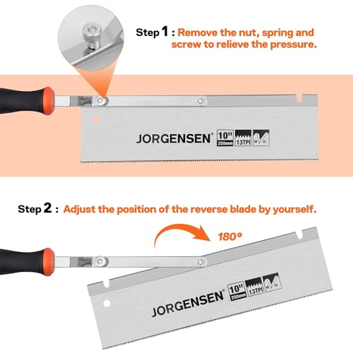 JORGENSEN 10" Dovetail Reversible Saw, Professional Cutting Jamb Saw, 13TPI Double Ground Teeth Flush Cut Saw Spring Loaded Design Cranked Soft Handle, Shorten Door Frame, Tile Installation and Prep