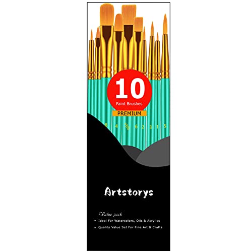 Artstorys 10Pcs Paint Brush Set, Small Round Detail Tips, Green - color: Green,nickel