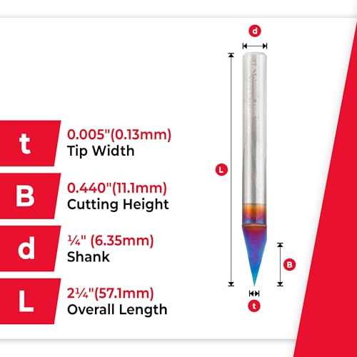 Amana Tool Spektra Extreme Tool Life Coated Solid Carbide Signmaking and Engraving Router Bit, 45771-K, 30 Degree Engraving, 0.005 Tip Width x 1/4 Shank x 2-1/4 Inch Long - size: 45771-K