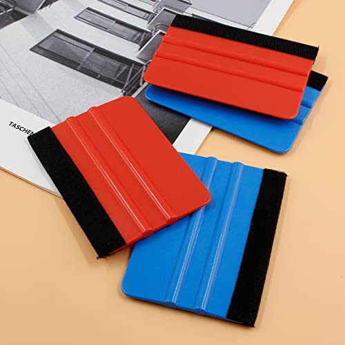 Bonsicoky 4Pcs Plastic Felt Edge Squeegee Tool, 4 Inch, 2 Blue & 2 Red - color: 2pcs Blue+2pcs Red