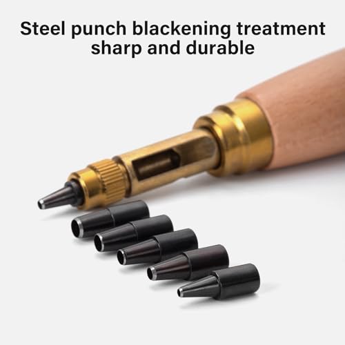 WUTA Adjustable Screw Hole Punch Automatic Interchangeable Heads Hole Punch Tool with 6 Tips Size 1.5mm/2mm/2.5mm/3mm/3.5mm/4mm