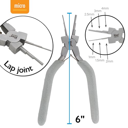 The Beadsmith Micro Wire Looping Pliers – Create 6 Sizes (Ranging 1-4mm) of Loops & Jump Rings, 6" long (150mm), Polished Steel Head & Cushioned Comfort Handle - size: 1-4mm Micro Wire Looping Pliers