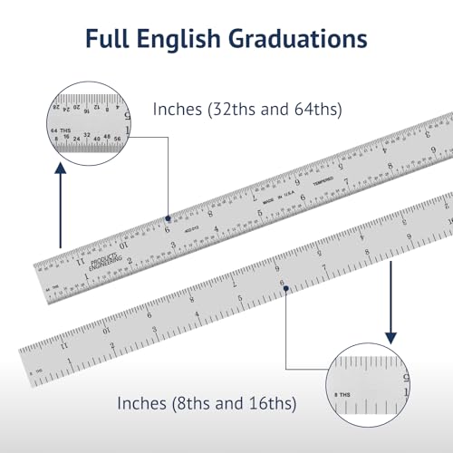 PEC Tools 12" Metal Ruler, Made in USA - color: Stainless Steel-Rigid, size: 12"