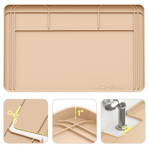 Under Sink Mats for Kitchen Waterproof 34"x22",Khaki - color: Khaki
