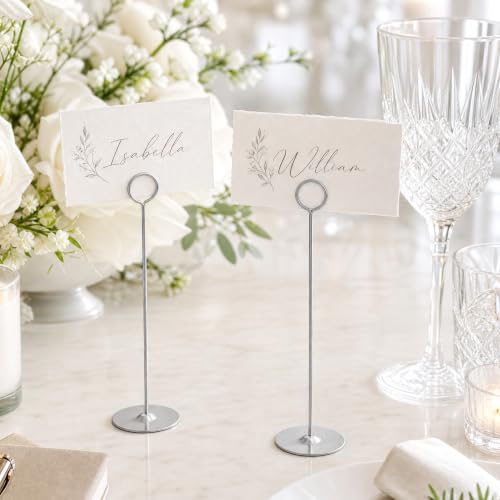 12 Inch Matte Silver Steel Place Card Holder,16 Pack Table Number Holder - color: Matte Silver Round 16PK