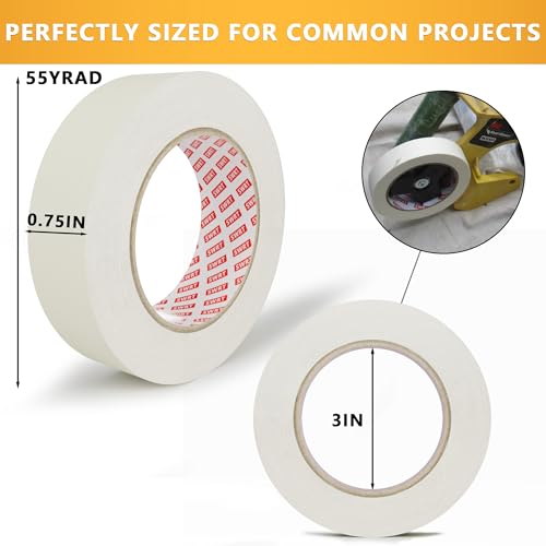 SWRT Masking Tape 0.75 Inch x 55 Yards, 4 Rolls White Tape, General Purpose - size: 0.75" x 55Yds x 4Rolls