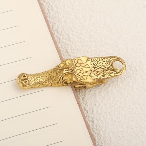 Vintage Crocodile Head Journal Clip - 3.4 Inch Heavy Duty Alligator Metal Book Clip Pin, Solid Decorative Bookmark Paper Organizer Notebook Holder Planner for Home Office Desk - color: Small Golden Clip