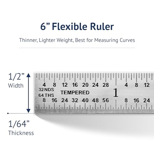 PEC Tools 6 Inch Flexible Metal Rule -5R Graduation, Made in USA - color: Carbon Steel-Flexible, size: 6"