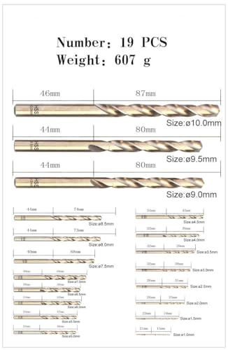 Cobalt Metric Drill bits Set 1mm-10mm/19PCS for Stainless Steel, Hard Metal, Cast Iron, Copper, Aluminum Plastic - style: 1mm-10mm/19pcs