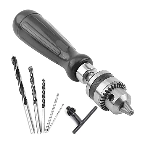 Hand Drill Bits Set 12 in 1 Manual Tool Pin Vises with Chuck Key & 10 pcs Twist Drill Bits for Wood, Jewelry, Delicate Manual Work, Electronic Assembling and Model Making, DIY Drilling