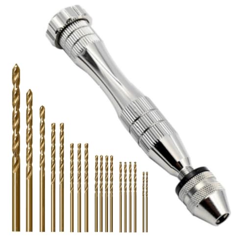 KINGFOREST Hand Drill, 18pc HSS Bits 0.6-2.5mm, for Wood Resin - size: silver-18pcs drills