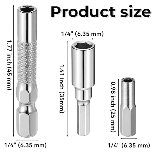 3 PCS 1/4 to 4mm Bit Adapter, Hex Screw Driver Bit Adapter Converter Micro Bits Drill Extension Socket Shank Micro Bits Holder Screwdriver Converter Magnetic for Repair DIY Projects