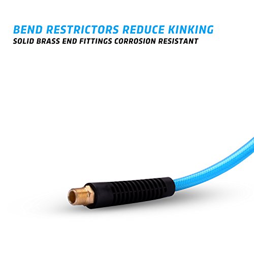 Reinforced Polyurethane (PU) Air Hose, 1/4"x100ft, 300 PSI, Air Compressor Hose With 1/4" MNPT Brass Endings - size: 100FT