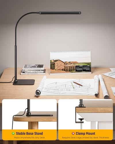SUPERDANNY Eye-Caring LED Desk Lamp Work Lamp Office Lamp with Base - color: Black, size: Base Stand
