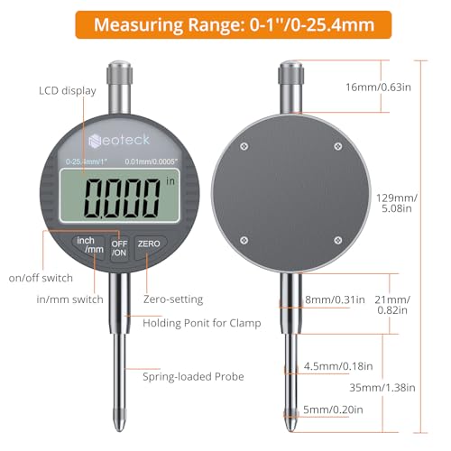 Neoteck 0-1"/0.0005" Digital Dial Indicator and 132lbs Magnetic Base Set - color: Silver, size: 132 lbs