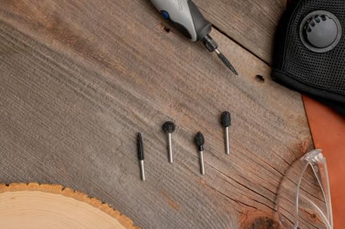 Kutzall 4-Piece Rotary Burr Kit - 1⁄8" Shaft, Very Coarse - Wood Carving Bits for Dremel, Foredom, Ryobi, DeWalt, Milwaukee Tools - Structured Tungsten Carbide - style: Very Coarse