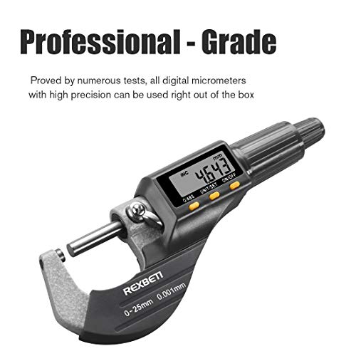 REXBETI Outside Micrometer, Ultra-Precision Carbide Tipped Measuring Tool - size: 0-1"