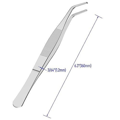 5 PCS 5.5" Stainless Steel Tweezers, Curved Blunt, 3/64" Thick - size: 5.5"L(3/64"T)