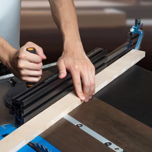 POWERTEC Precision Miter Gauge System for Table Saw Kit w/Telescoping Fence | 11 Preset Angle Stops, Extension Fence with Scale and Flip Stop (71766) - style: Telesoping Miter Gauge Set