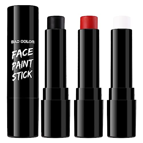 BADCOLOR 3PCS Face Paint Kit Sticks, Black White Red Eye Black Sticks Face Body Paint Makeup for Clown Sports Professional Halloween SFX Makeup Cosplay Joker Zombie Vampire Costume Parties - color: 3PCS Joker
