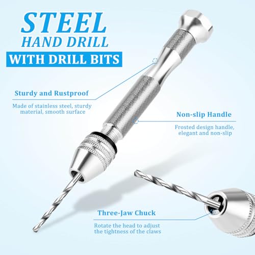 Shynek Pin Vise Hand Drill Set, Manual Hand Drill with 600PCS Small Screw Eye Hooks and 10 Different Sizes Drill Bits for Keychain, Jewelry Making and Crafts - color: 6 Colors