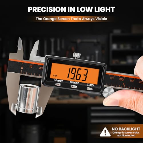 HARDELL Digital Caliper 12" USB-C Charging – Orange Display, Non-Backlit - color: Orange-12Inch