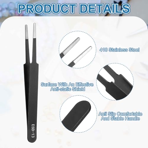 HARFINGTON 4.53" Long ESD-13 Anti-static Straight Round Tip Tweezers - size: 4.53"（ESD-13)