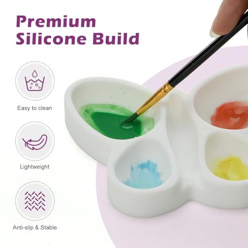 Silicone Paint Palette, 4 Well Watercolor Mixing Tray with Paint Brush Rest
